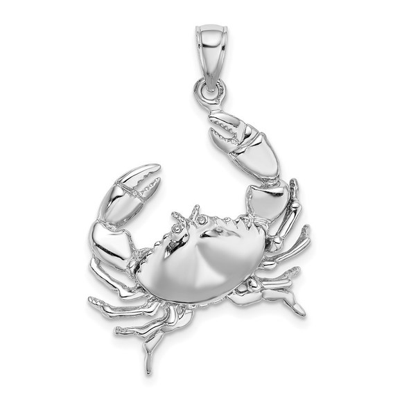 Million Charms 14K White Gold Stone Crab w/Claw Extender Necklace Charm Pendant